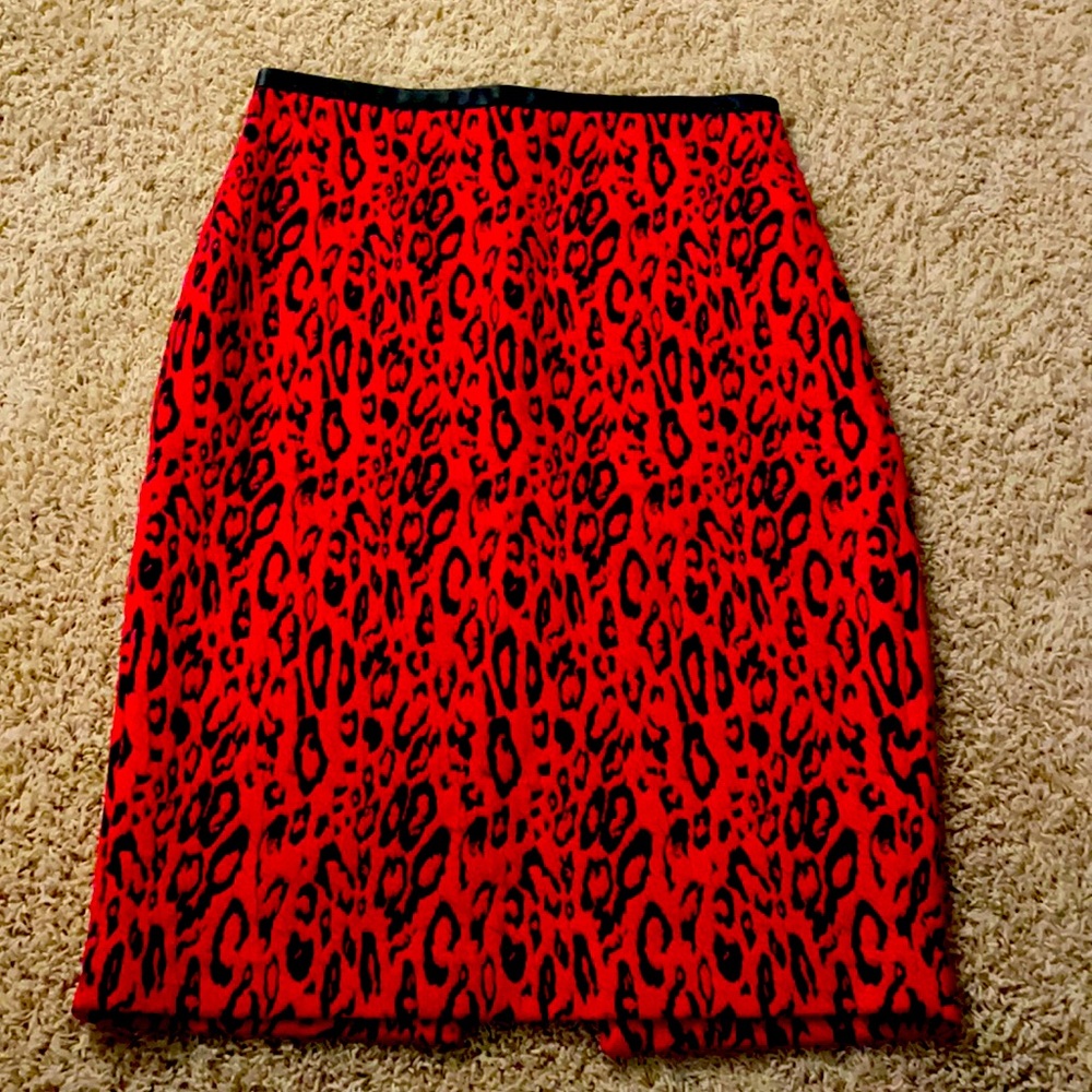 Animal print red and black pencil skirt